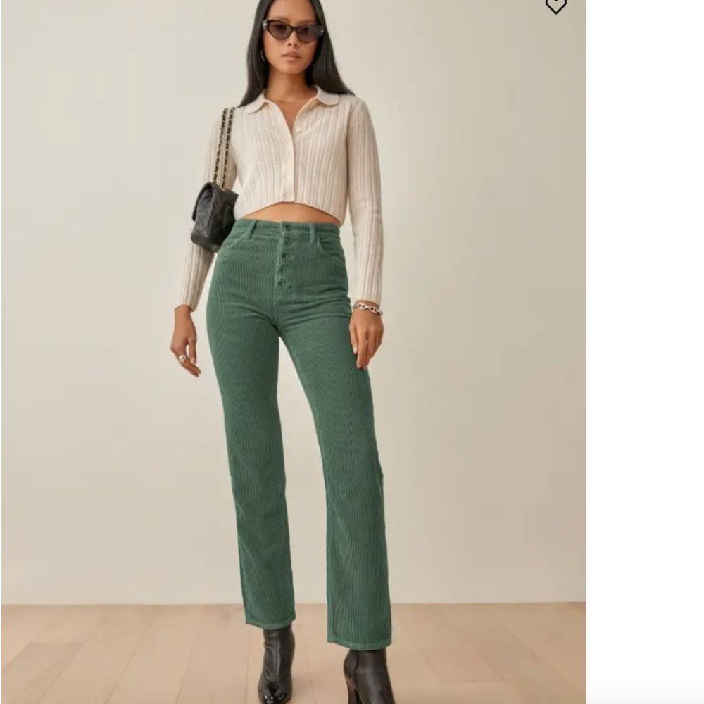 Reformation Cynthia Button Fly High Rise Straight Corduroy Pants